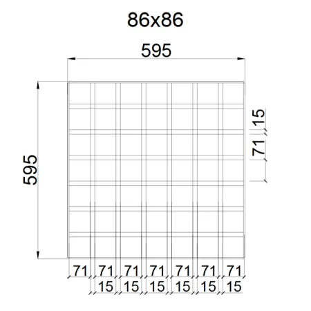 Грильято GL-15 ячейка 86x86, высота 37 мм, ширина 15 мм, супер-хром