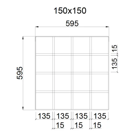 Грильято GL-15 ячейка 150x150, высота 47 мм, ширина 15 мм, супер-хром