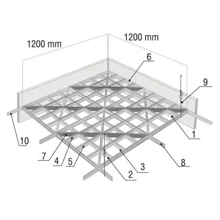 Грильято D15 Диагональное 150x150, черный, высота 37 мм, ширина 15 мм
