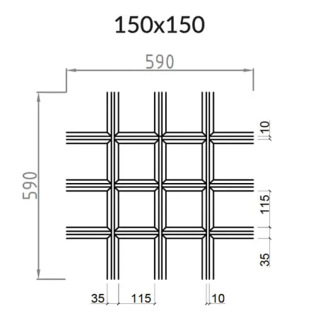 Грильято Пирамидальный ячейка 150х150мм, белый матовый, высота 35 мм, ширина 10 мм