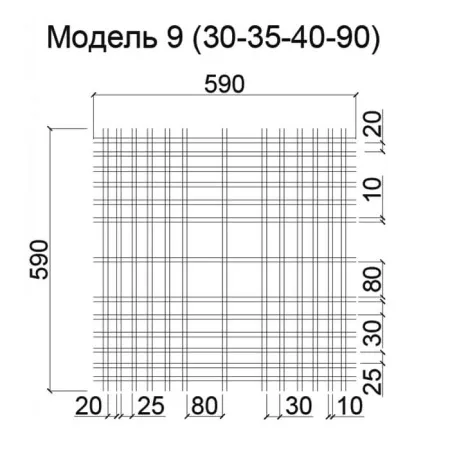 Грильято Нестандартная ячейка Модель 9 ячейка 30-35-40-90мм, окраска по RAL, высота 50 мм, ширина 10 мм
