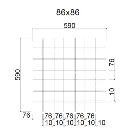 Грильято ячейка 86x86, высота 50 мм, ширина 10 мм, металлик