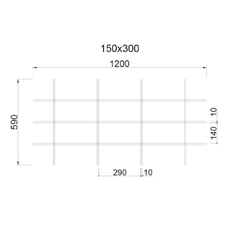 Грильято Жалюзи ячейка 300x150 мм, металлик, высота 30 / 50 мм, ширина 10 мм