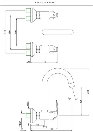 Смеситель для раковины в кухню Essco Orbit ORB-CHR-105309 Хром