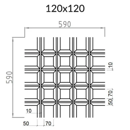 Грильято Пирамидальный ячейка 120х120мм, металлик матовый, высота 42.5 мм, ширина 10 мм
