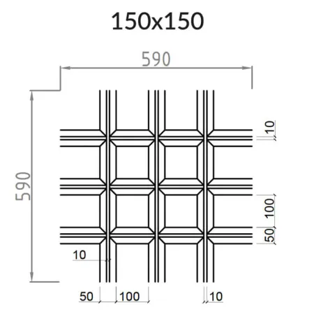 Грильято Пирамидальный ячейка 150х150мм, белый матовый, высота 42.5 мм, ширина 10 мм