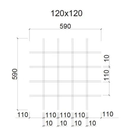 Грильято ячейка 120x120, высота 40 мм, ширина 10 мм, металлик матовый