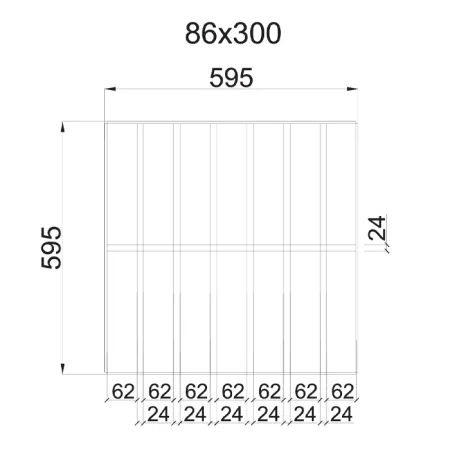 Грильято GL-24 Жалюзи ячейка 86x300, высота 34 мм, ширина 24 мм, металлик