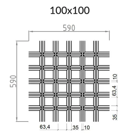 Грильято Пирамидальный ячейка 100х100мм, черный, высота 35 мм, ширина 10 мм