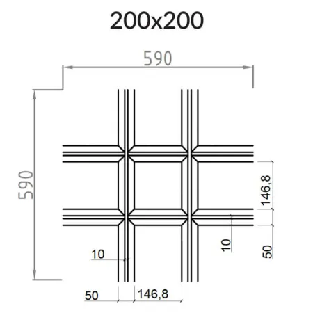 Грильято Пирамидальный ячейка 200х200мм, черный, высота 42.5 мм, ширина 10 мм