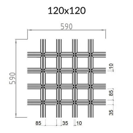 Грильято Пирамидальный ячейка 120х120мм, белый матовый, высота 35 мм, ширина 10 мм