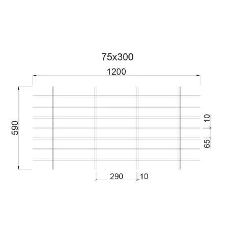 Грильято Жалюзи ячейка 300x75 мм, супер-хром, высота 30 / 50 мм, ширина 10 мм