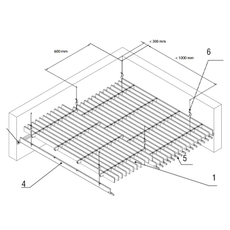Грильято Жалюзи ячейка 300x50 мм, супер-хром, высота 30 / 50 мм, ширина 10 мм