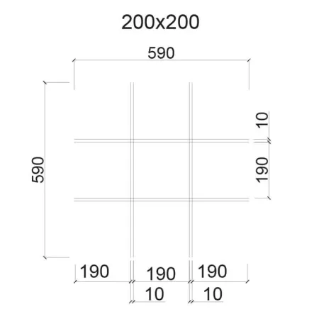Грильято ячейка 200x200, высота 40 мм, ширина 10 мм, металлик