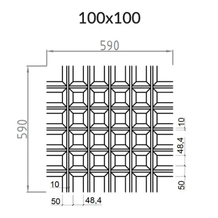 Грильято Пирамидальный ячейка 100х100мм, белый матовый, высота 42.5 мм, ширина 10 мм