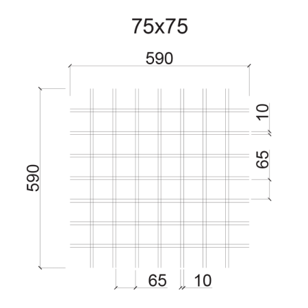Грильято ячейка 75x75, высота 50 мм, ширина 10 мм, металлик