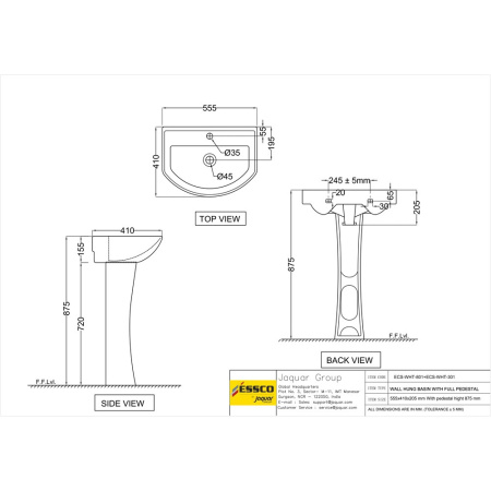 Раковина Essco Elements ECS-WHT-801 Белая с пьедесталом