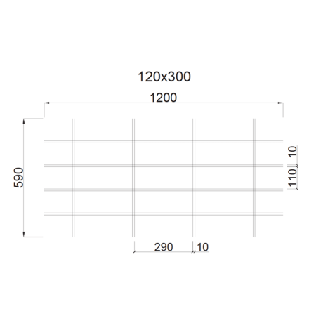 Грильято Жалюзи ячейка 300x120 мм, металлик матовый, высота 30 / 50 мм, ширина 10 мм