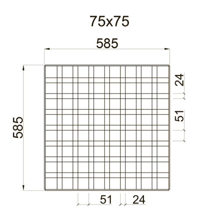 Грильято GL-24 PRIM ячейка 75x75, высота 34 мм, ширина 24 мм, сепер-хром
