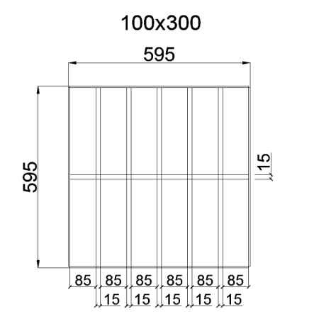 Грильято GL-15 Жалюзи ячейка 100x300, высота 37 мм, ширина 15 мм, металлик