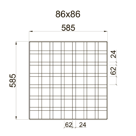 Грильято GL-24 PRIM ячейка 86x86, высота 34 мм, ширина 24 мм, черный