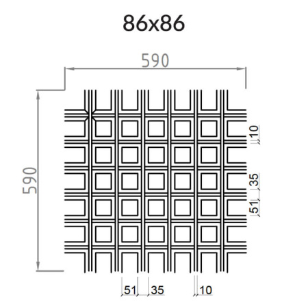 Грильято Пирамидальный ячейка 86х86мм, белый матовый, высота 35 мм, ширина 10 мм