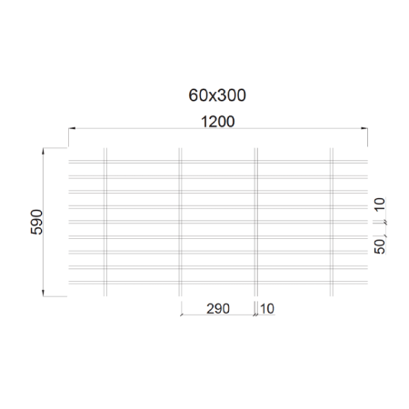 Грильято Жалюзи ячейка 300x60 мм, металлик, высота 30 / 50 мм, ширина 10 мм