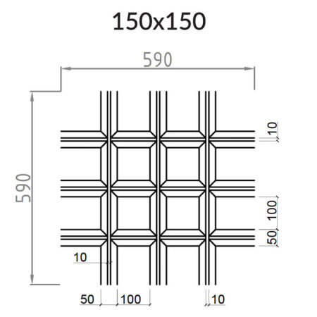 Грильято Пирамидальный ячейка 150х150мм, окраска по RAL, высота 42.5 мм, ширина 10 мм