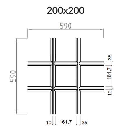 Грильято Пирамидальный ячейка 200х200мм, черный, высота 35 мм, ширина 10 мм