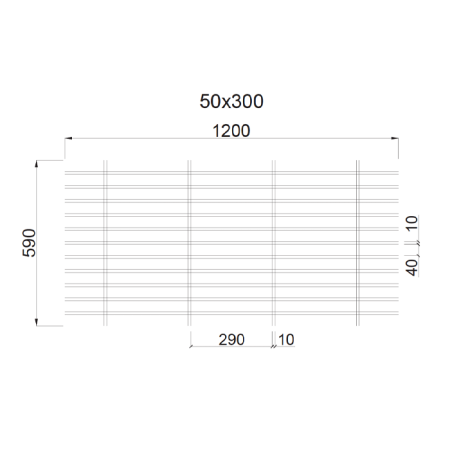 Грильято Жалюзи ячейка 300x50 мм, окраска по RAL, высота 30 / 50 мм, ширина 10 мм