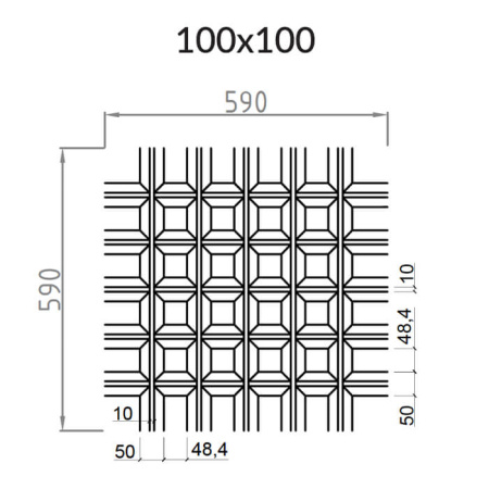 Грильято Пирамидальный ячейка 100х100мм, металлик, высота 42.5 мм, ширина 10 мм